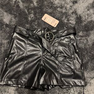 Black Faux Leather Shorts with Belt